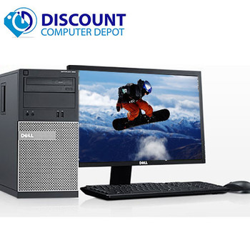 Front View Dell Optiplex Desktop Computer Tower Core i3 4GB 250GB with 17" LCD Windows 10 and WIFI