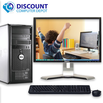 Cheap, used and refurbished Fast Dell Windows 10 Desktop Computer PC Tower C2D 4GB RAM DVD WiFi 24" LCD