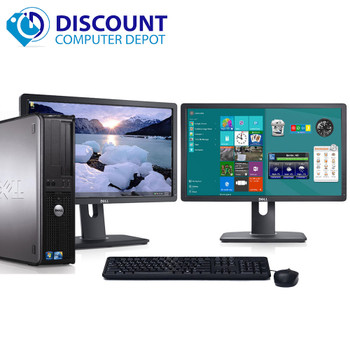 Front View Dell Optiplex 780 Windows 10 Pro Desktop Computer 3.0GHz 8GB 1TB Dual 19" LCDs and WIFI