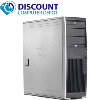 Right Side View HP xw4600 Workstation Tower Computer Core 2 Quad 3.0 8GB 500GB Win10 Pro Dual 19" LCD Monitors and WIFI