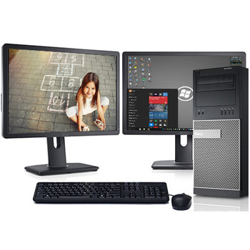 Front View Dell Optiplex Windows 10 PC Tower Quad i5 3.1GHz 8GB 1TB w/Dual 22" LCD's and WIFI