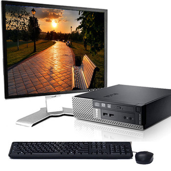 Front View Fast Dell Optiplex 990 USFF Desktop Core i5 4GB 250GB Win10 Home WiFi W/17" LCD