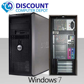Right Side View Dell Core 2 Duo Tower Windows 7 Desktop Computer PC 8GB 128GB SSD DVD