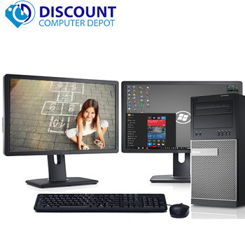 Right Side View Dell Optiplex Computer Tower Quad i5 3.1GHz 8GB 1TB w/Dual 22" LCD's Windows 10 and WIFI