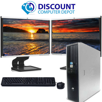 Cheap, used and refurbished HP Windows 10 Desktop Computer PC Dual Core 4GB 80GB DVD WiFi Dual 2x 19 LCD