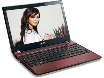Front View Acer Aspire One 756 Laptop 11.6" Intel Celeron 1.1GHz 4GB RAM 320GB HDD Windows 10 Home WiFi RED