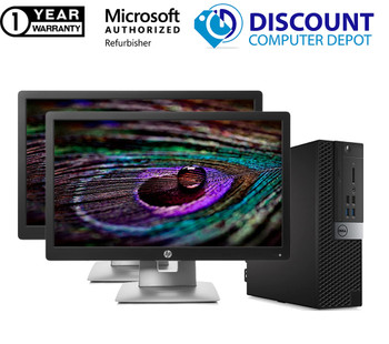 Front View Dell 7050 Core i5 6th gen SFF Desktop 16GB RAM 512GB SSD Windows 10 Pro 64 bit with Dual 22in LCD monitors