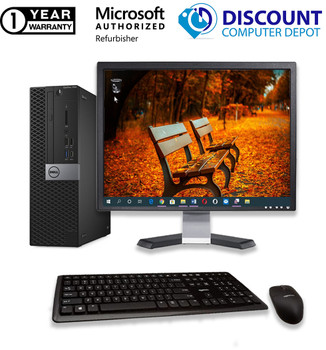 Front View Dell i5 7050 6th gen SFF Desktop 8GB RAM 128GB SSD Windows 10 Pro with 19in LCD