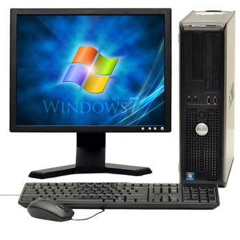Front View Dell Optiplex 740 Desktop Windows 7 Pro Dual Core Desktop Computer PC 4GB 80GB DVD 17" LCD