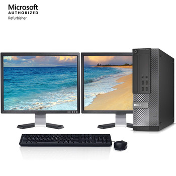 Front View Dell Optiplex 7010 Desktop PC Dual 22" i5-3470 3.2GHz 8GB 500GB Win 10 Pro WiFi