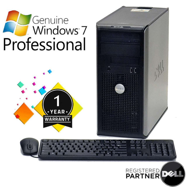 Cheap, used and refurbished Refurbished Dell Optiplex 760 2.2 GHz Dual Core, Core 2 Duo Tower 8GB 250GB Windows 7, (win 7) Pro