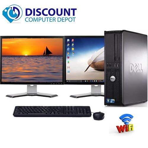 Front View Dell Optiplex Windows 10 Desktop Computer C2D 2.13Ghz 4GB 160GB Dual 17" LCD's and WIFI