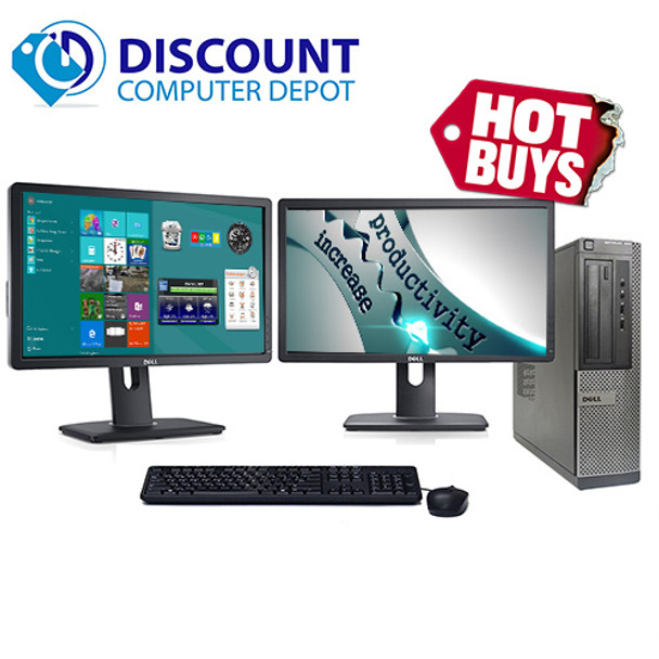 Cheap, used and refurbished Dell Optiplex 390 Desktop Computer PC i3 4GB 250GB Dual 2x22" LCD's Windows 10 and WIFI