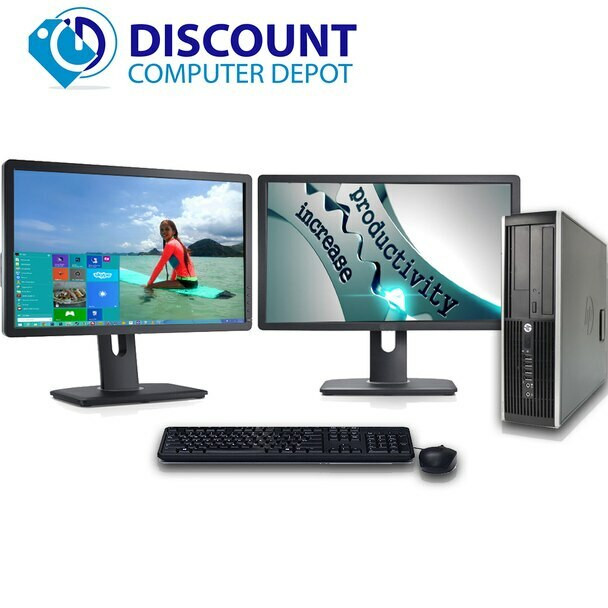 Front View Fast And Dependable HP Desktop | Intel Core i5 Processor | 8GB RAM | 500GB HDD | Dual 22" LCD Monitors | WIFI | Windows 10 Pro