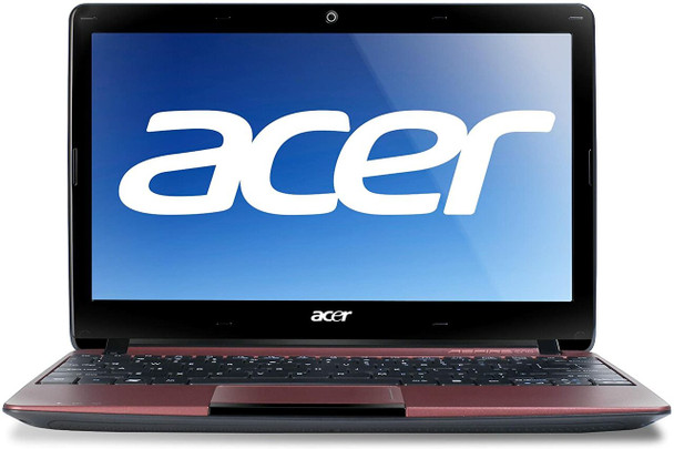 Front View Acer Aspire One 722 Laptop 11.6" AMD 1.0GHz 4GB RAM 160GB HDD Windows 10 Home WiFi RED