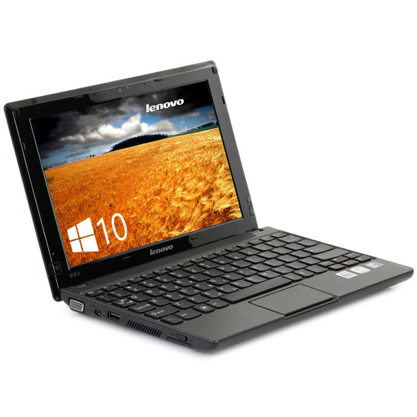 Front View Lenovo Ideapad S10-3 Laptop 10.1" Intel Atom 1.66GHz 2GB RAM 160GB HDD Windows 10 Home WiFi Bluetooth