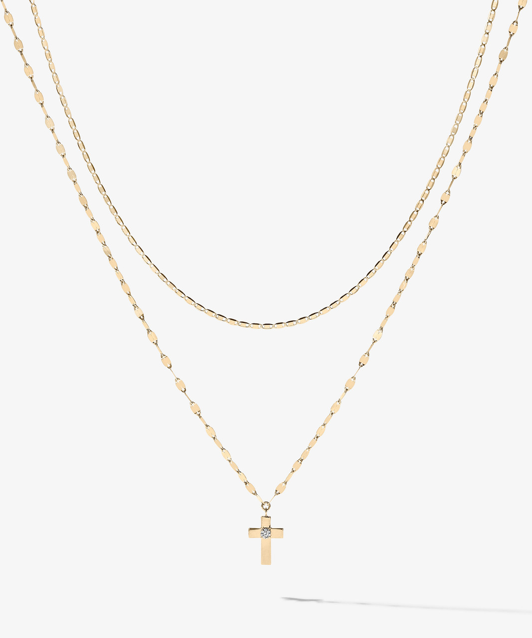 Buy Layered Cross Necklace With CZ Stone or Birthstone, Double Chain Cross  Necklace in 14K Solid Gold, Sterling Silver, Yellow or Rose Gold. Online in  India - Etsy