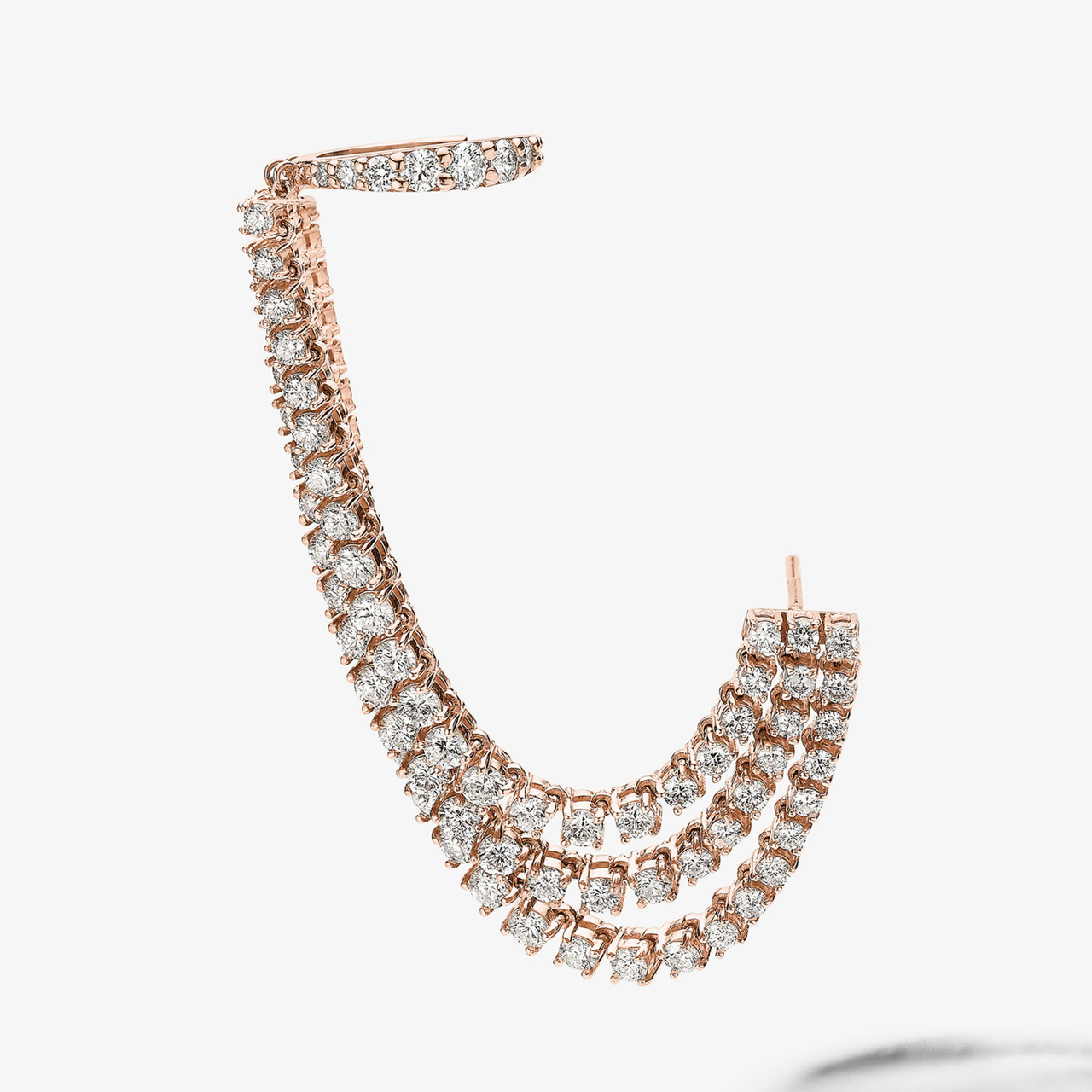 TRIPLE STRAND DIAMOND TENNIS DANGLE EARRING CUFF- HALF PAIR