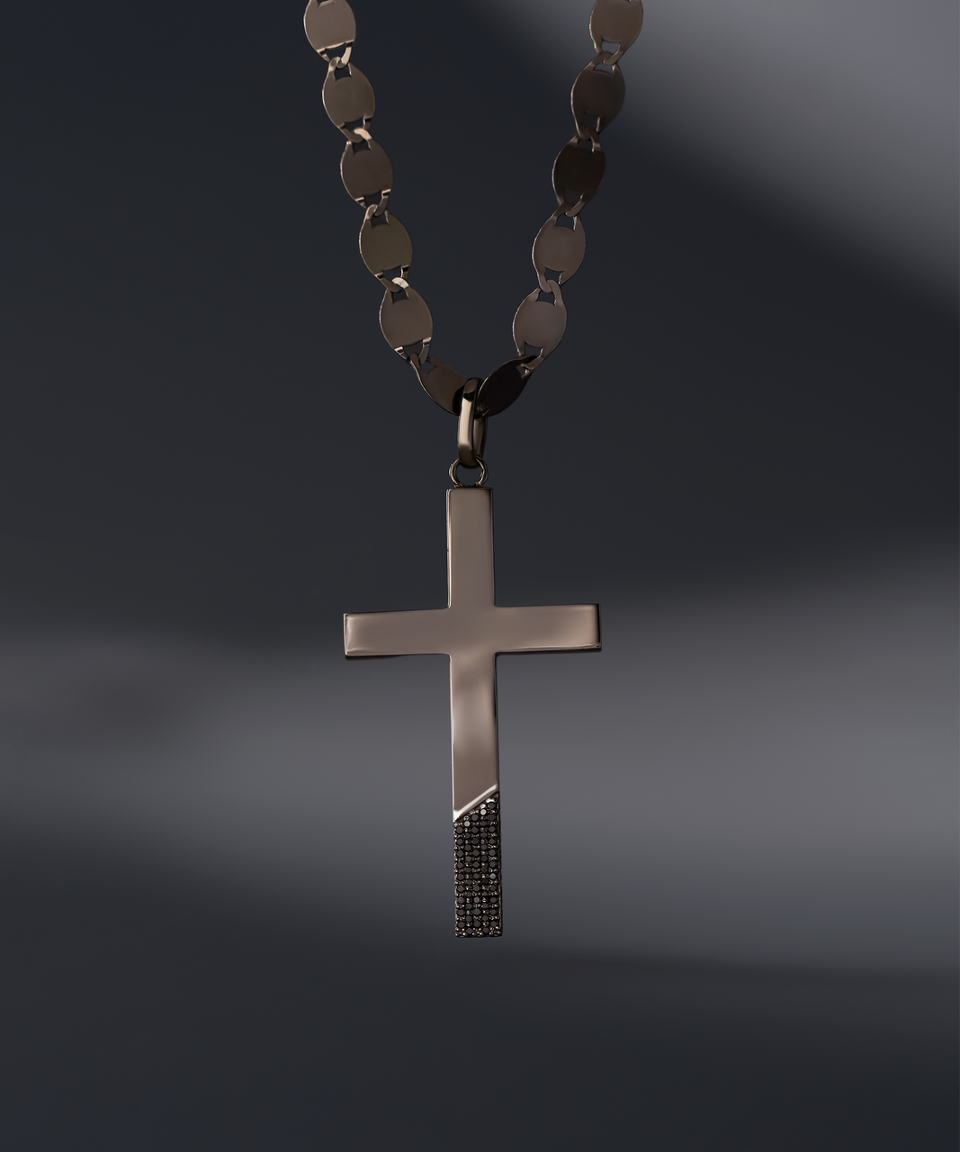 Mens Black And Gold Stainless Steel Cross Pendant Necklace With Cubic