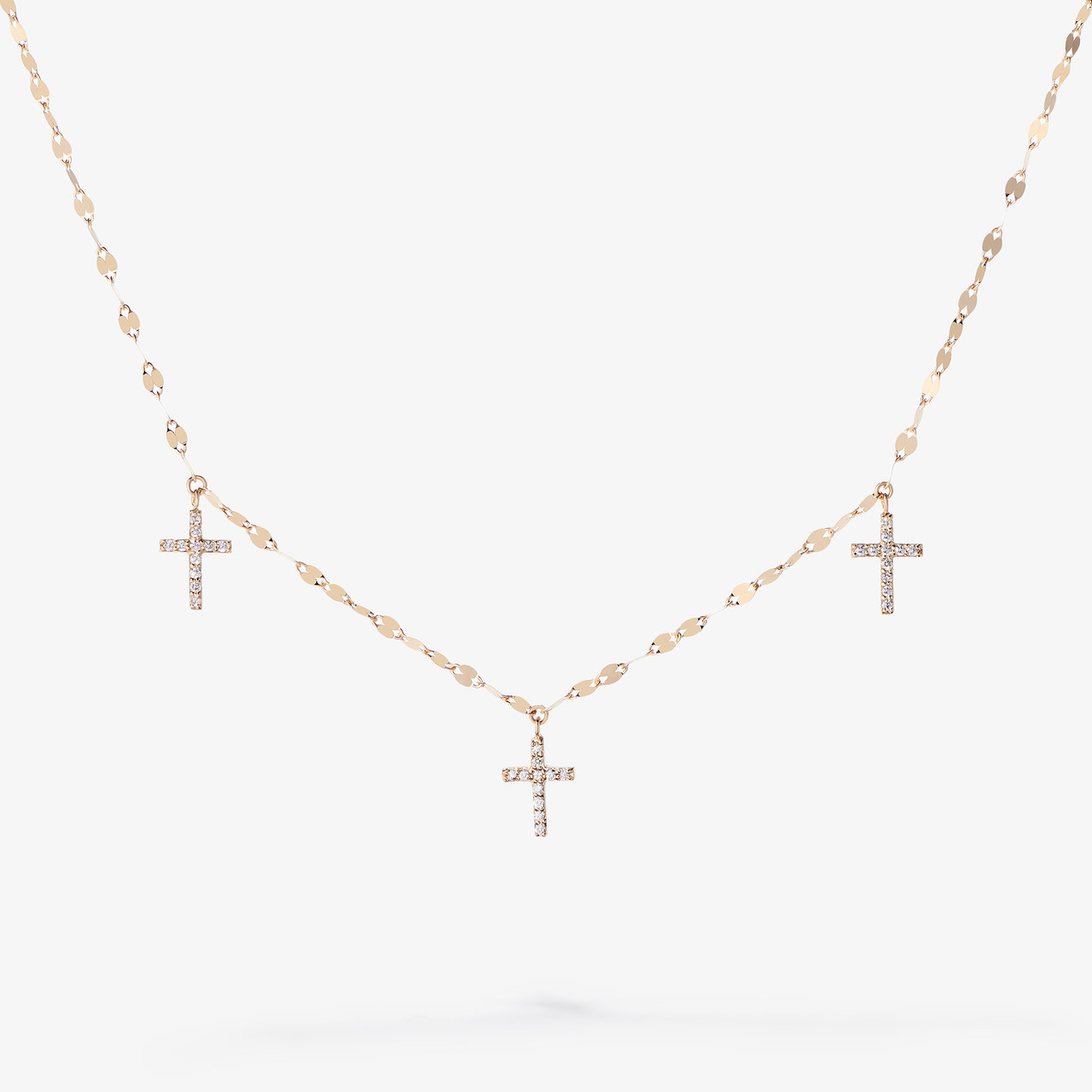 SMALL TRIPLE CROSS DIAMOND NECKLACE