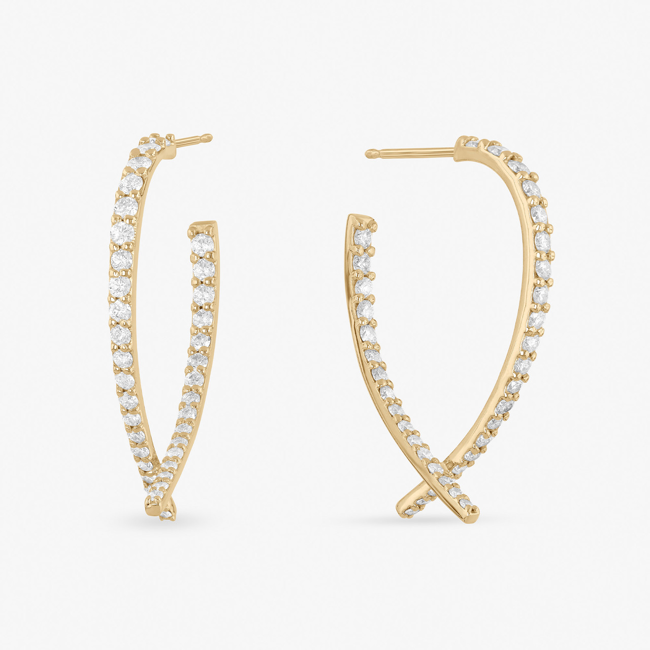 Diamond Hoop Upside Down Hoop Earrings LANA 14K Gold Small Flat