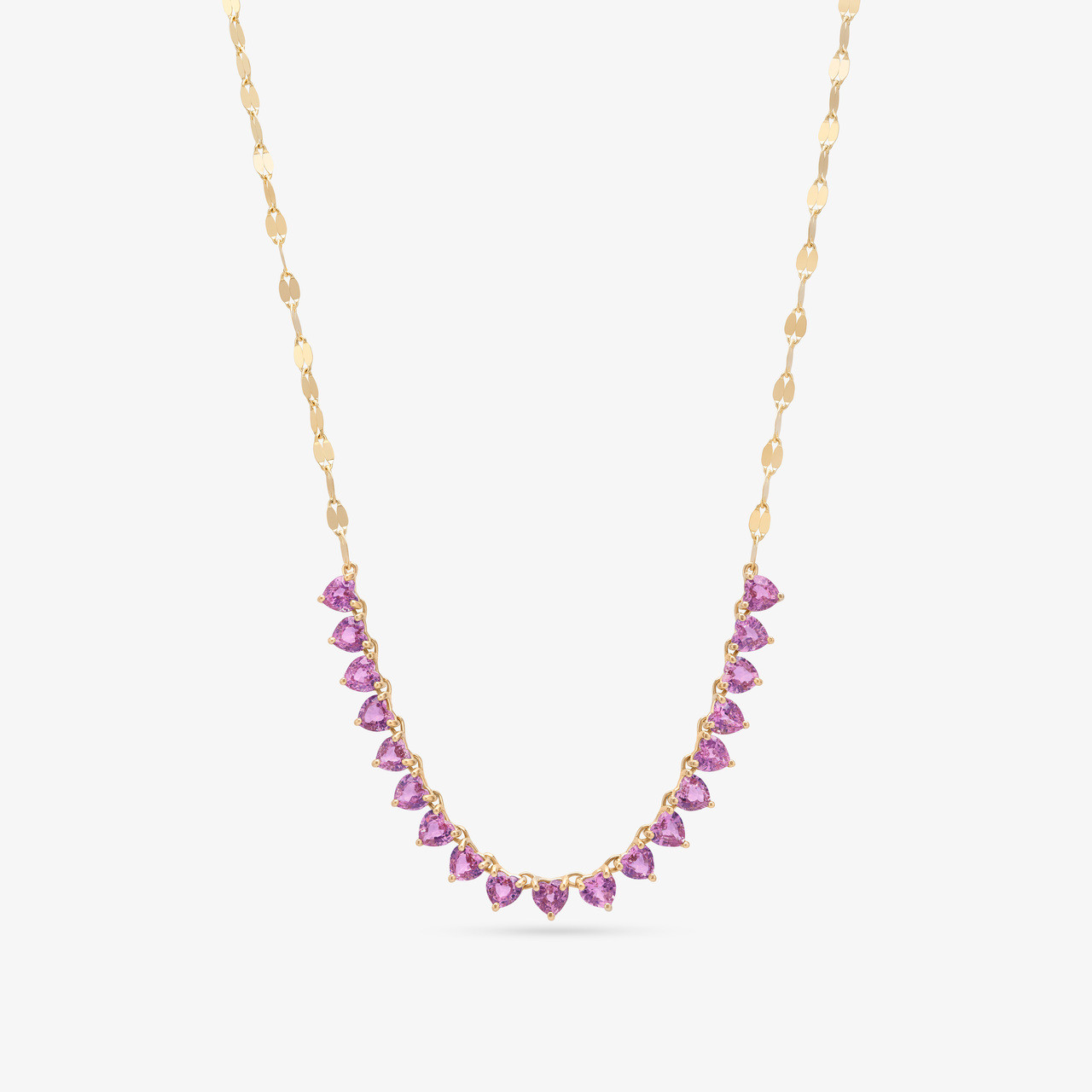 PINK SAPPHIRE HEART TENNIS CHAIN NECKLACE