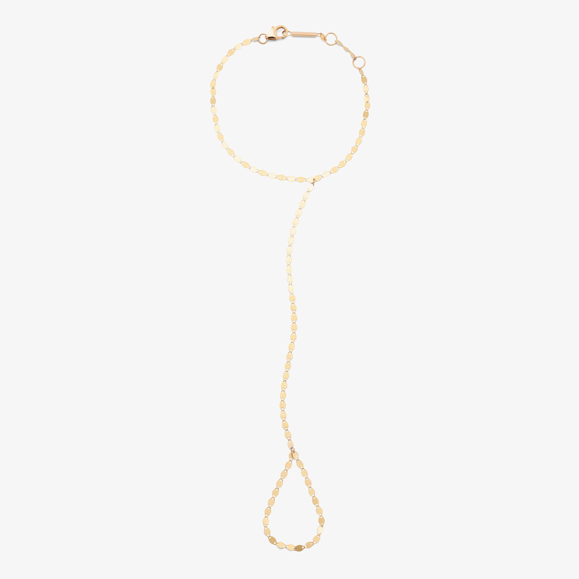 14K yellow gold petite nude chain hand lariat