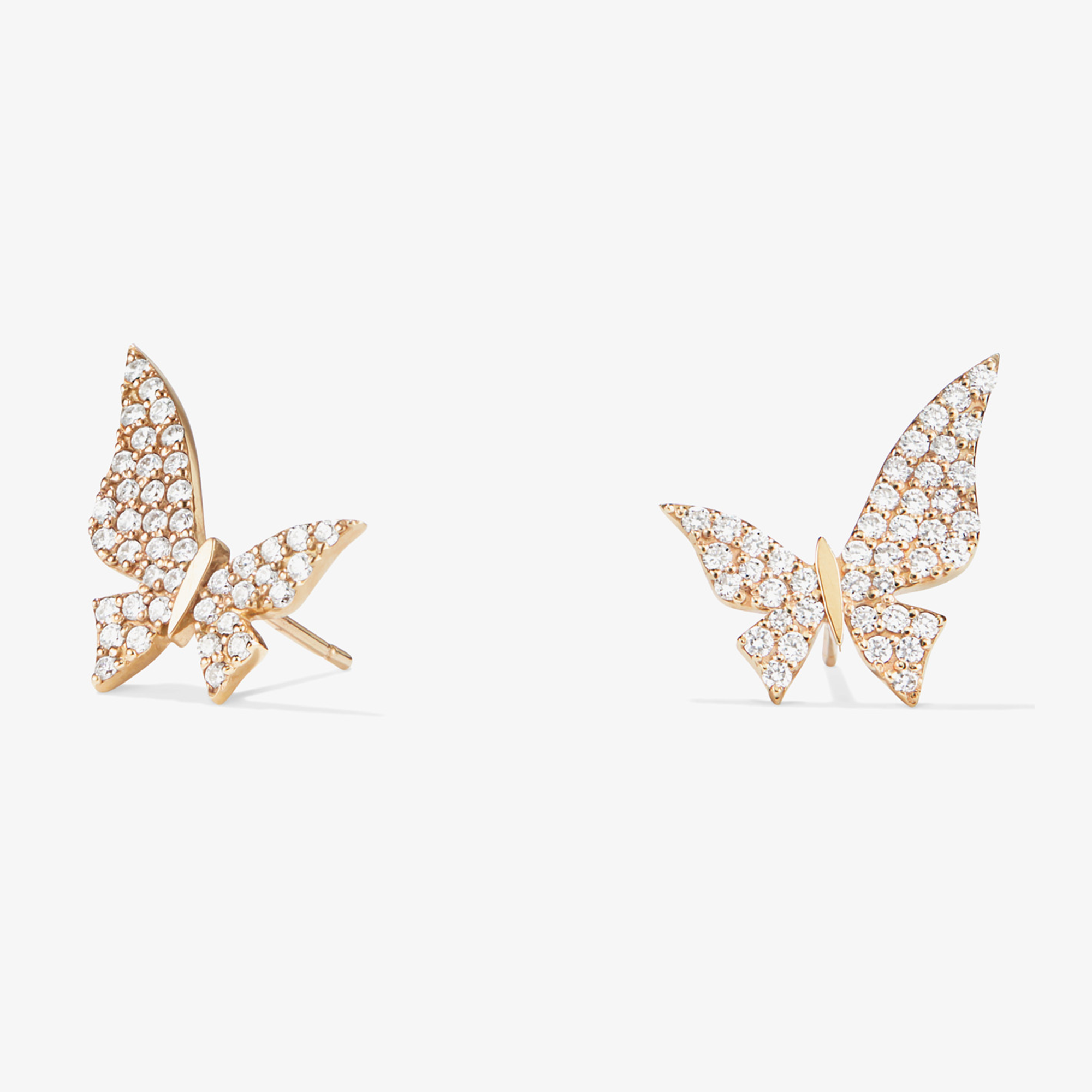 14K yellow gold butterfly diamond studs