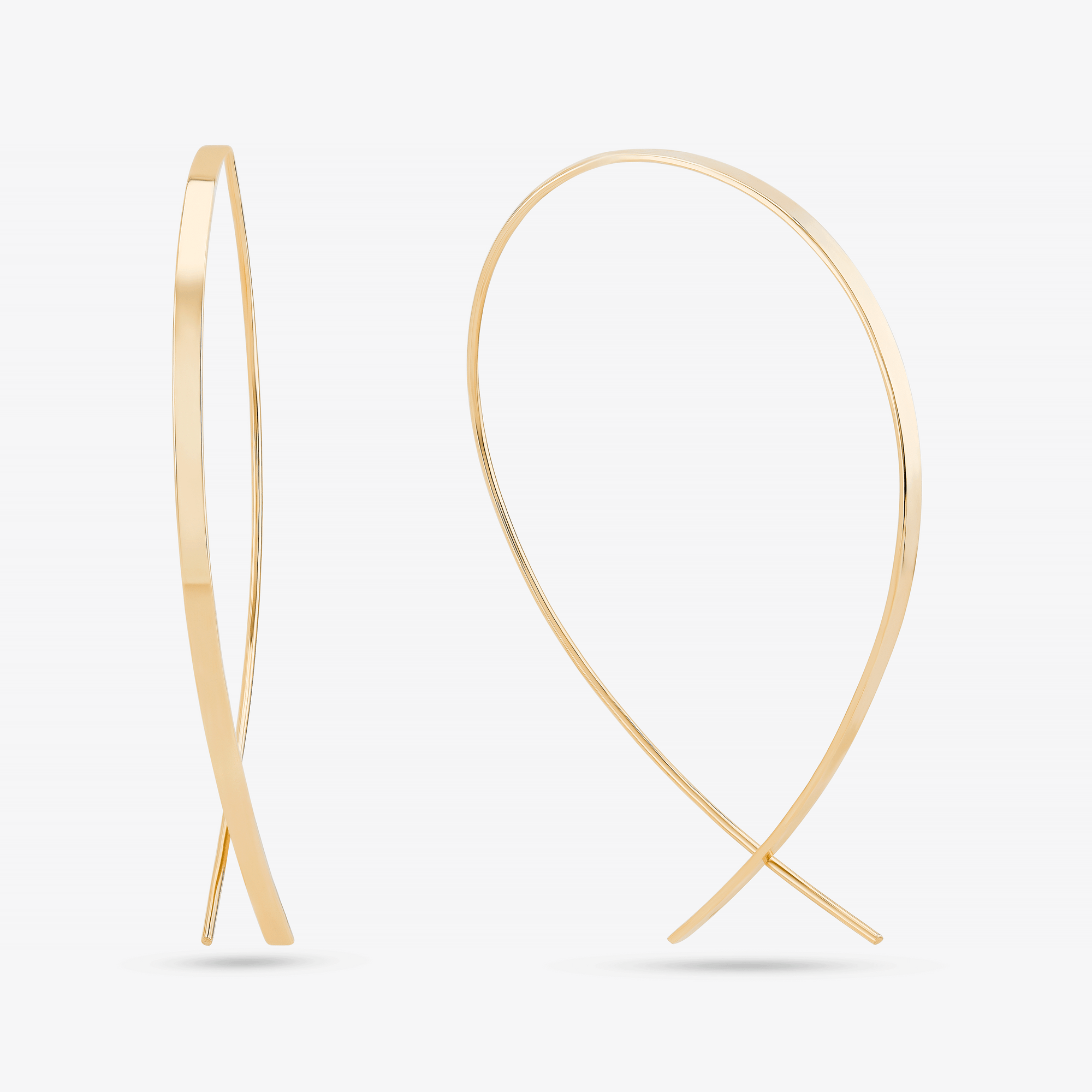 14K yellow gold small flat upside down hoops