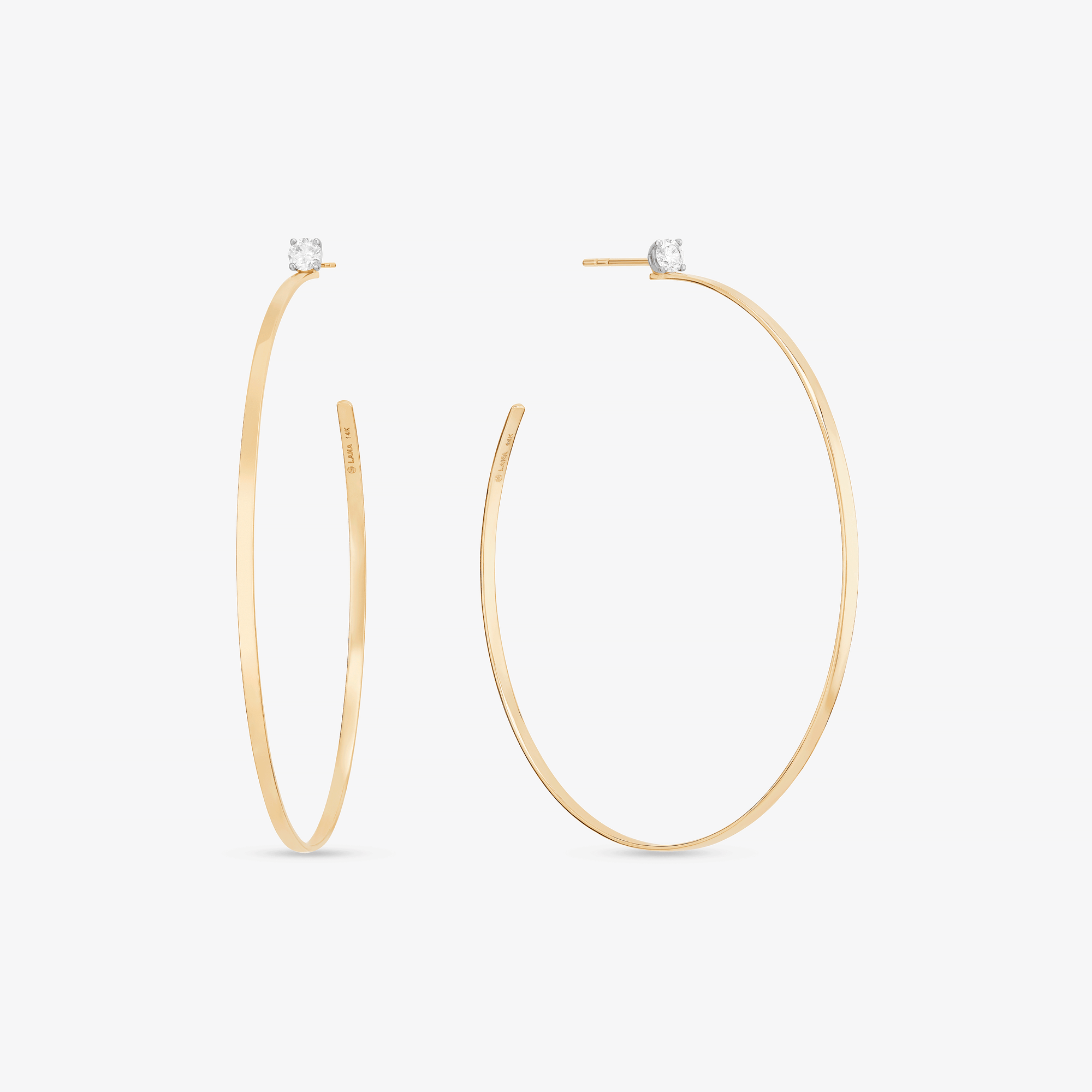 14K yellow gold large solo diamond sunrise hoops