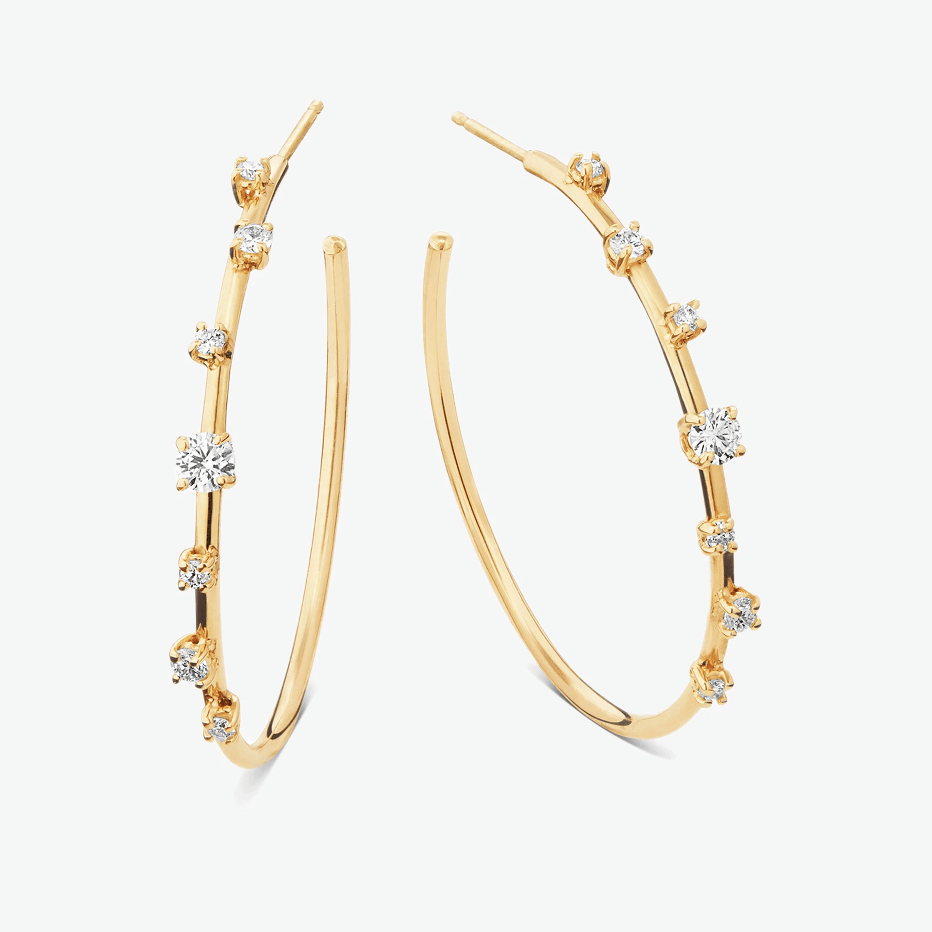14K yellow gold small solo wire diamond hoops