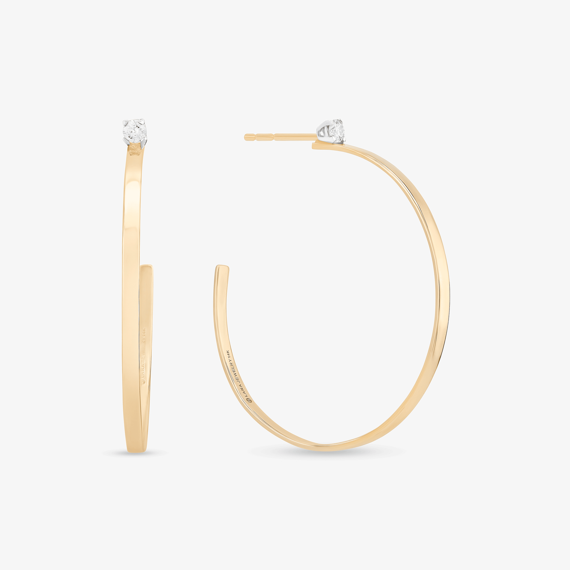 14K yellow gold small solo diamond sunrise hoops