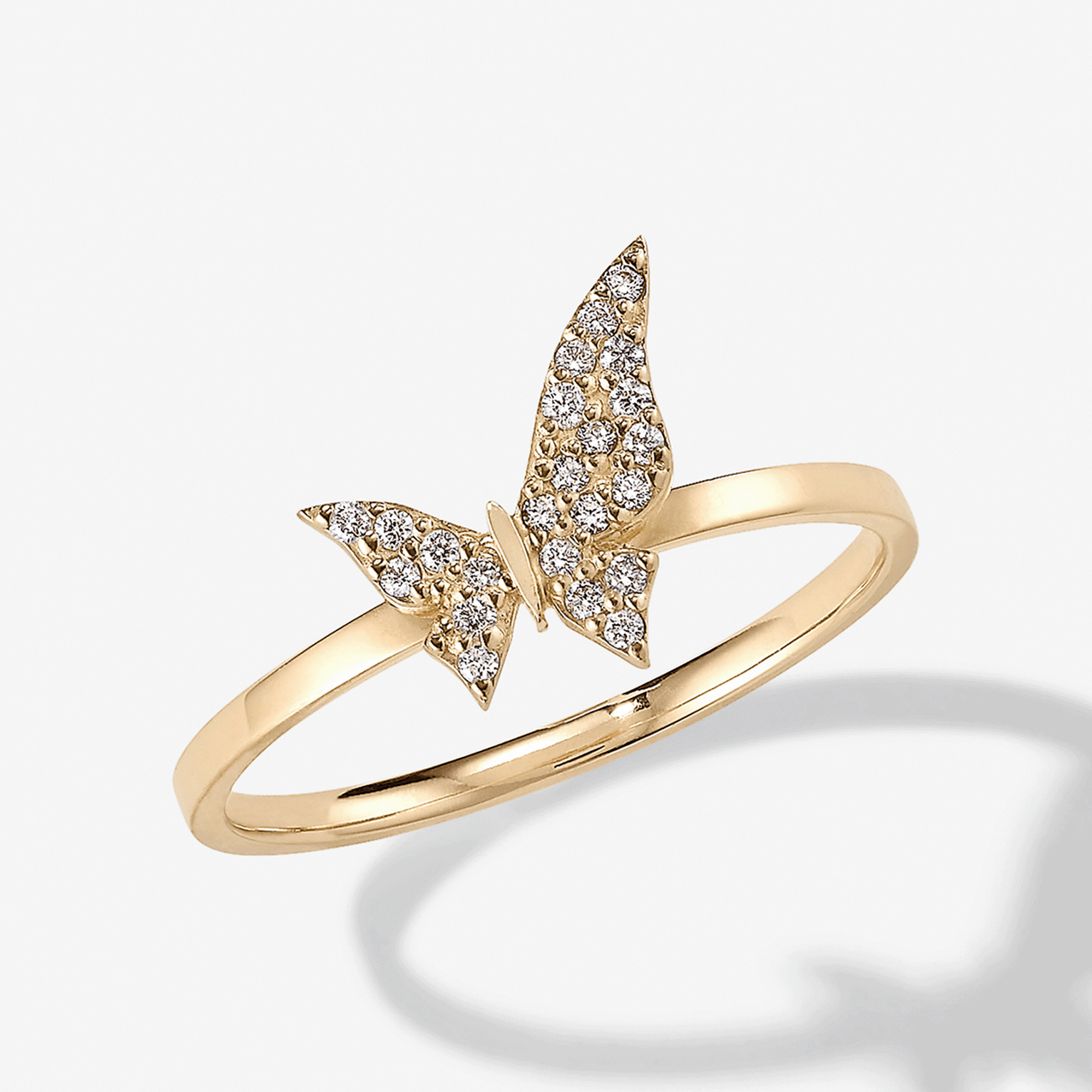 14K yellow gold small butterfly diamond ring