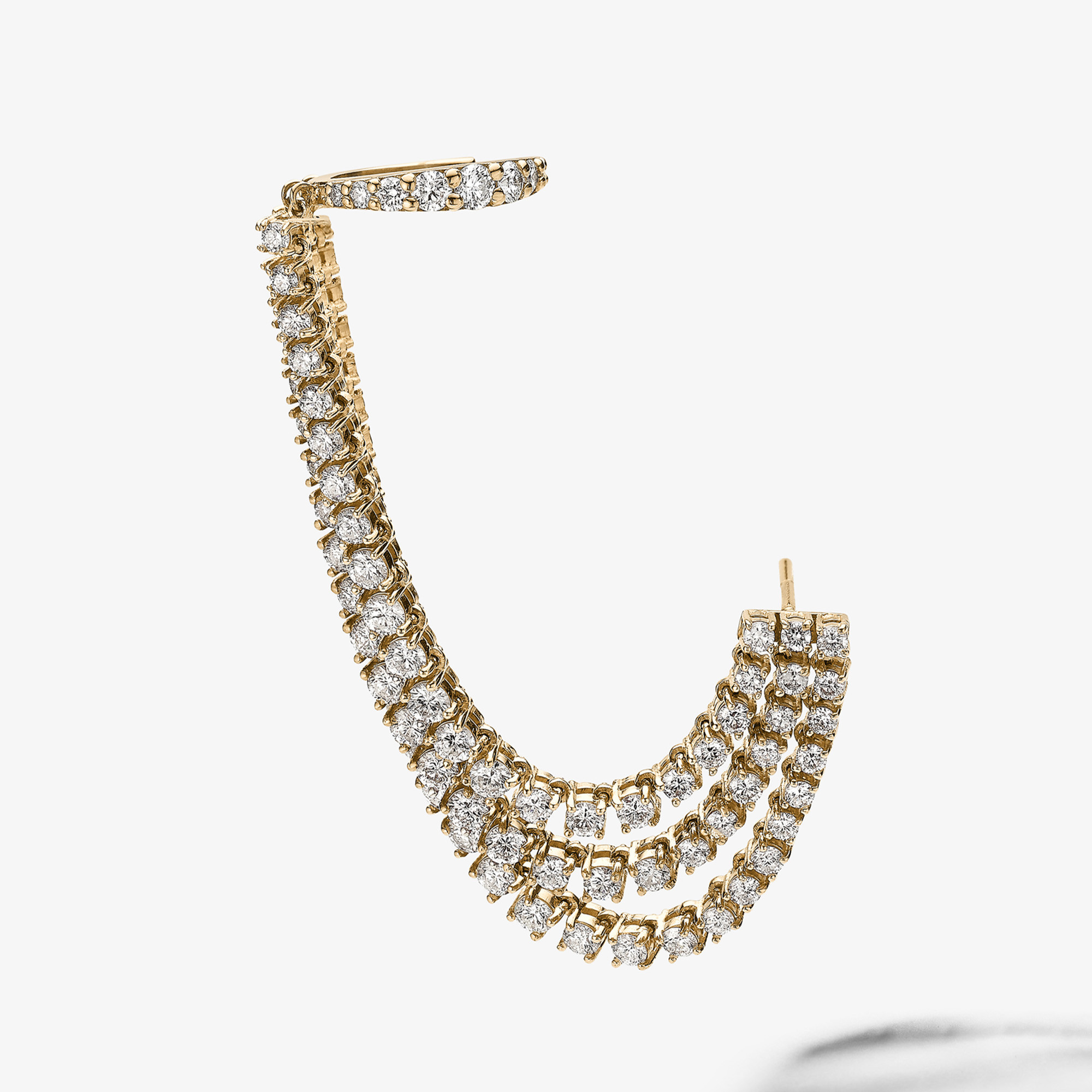 Triple Strand Diamond Tennis Dangle Earring Cuff