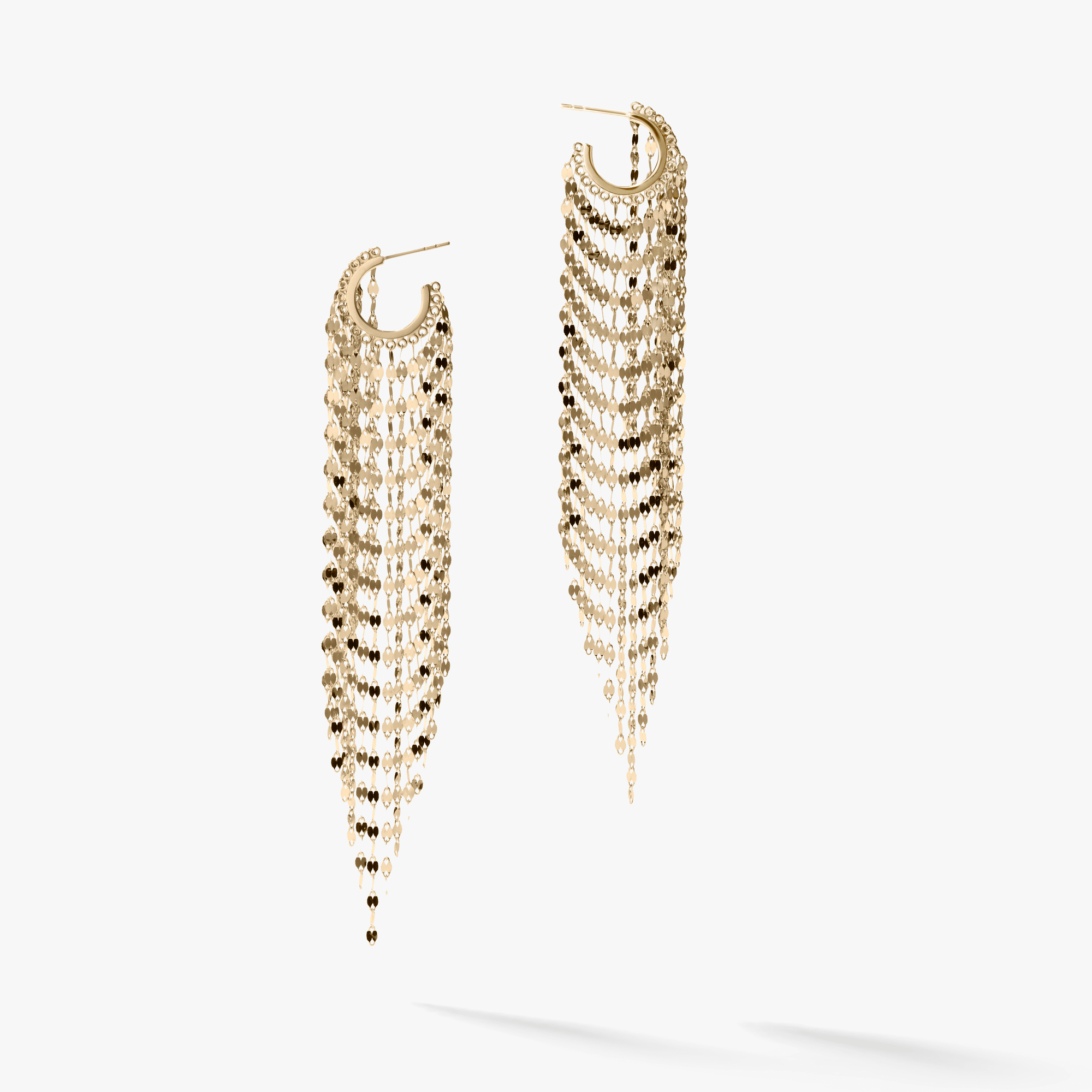 14K yellow gold elongated blake fringe huggies