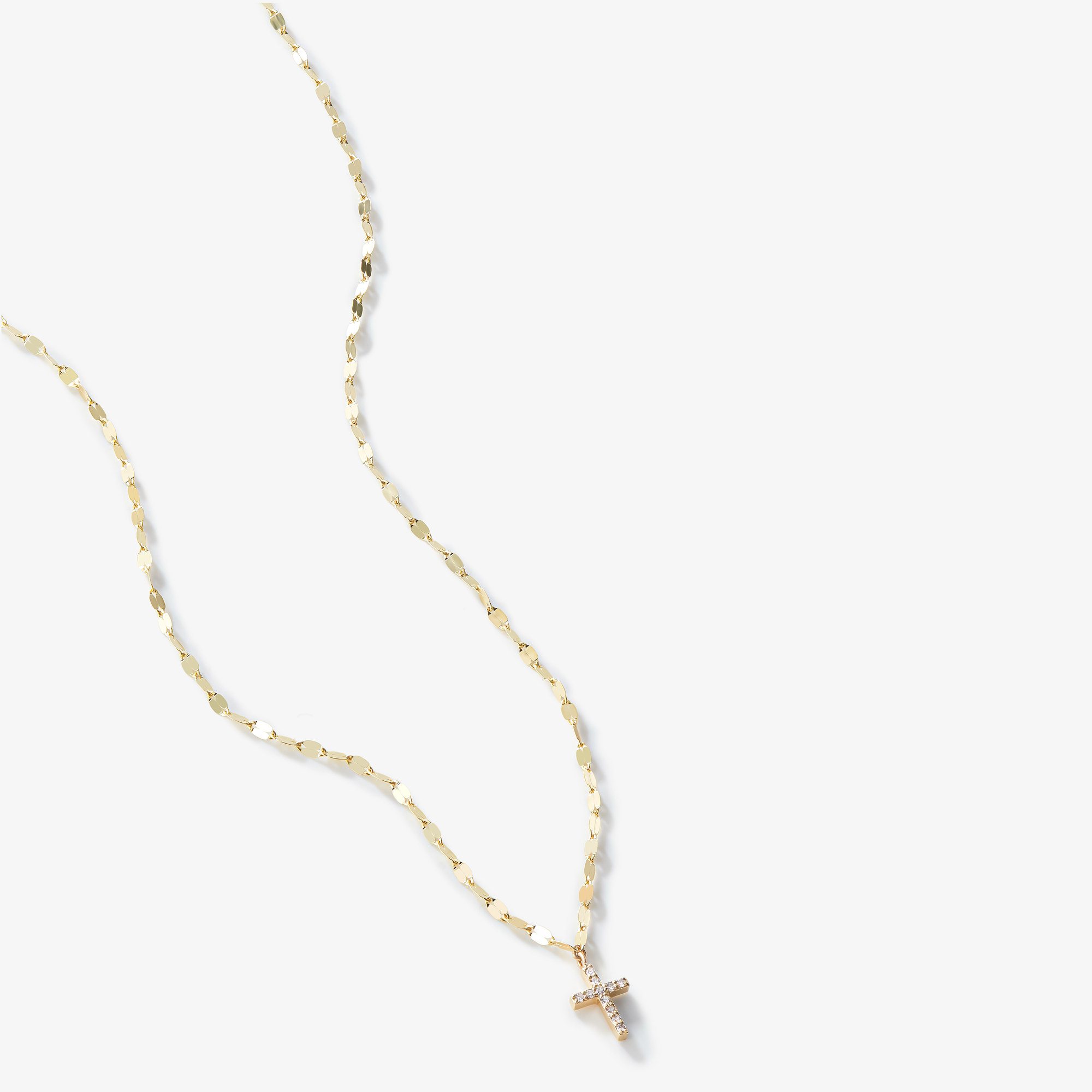 14K yellow gold mini cross pave diamond pendant necklace
