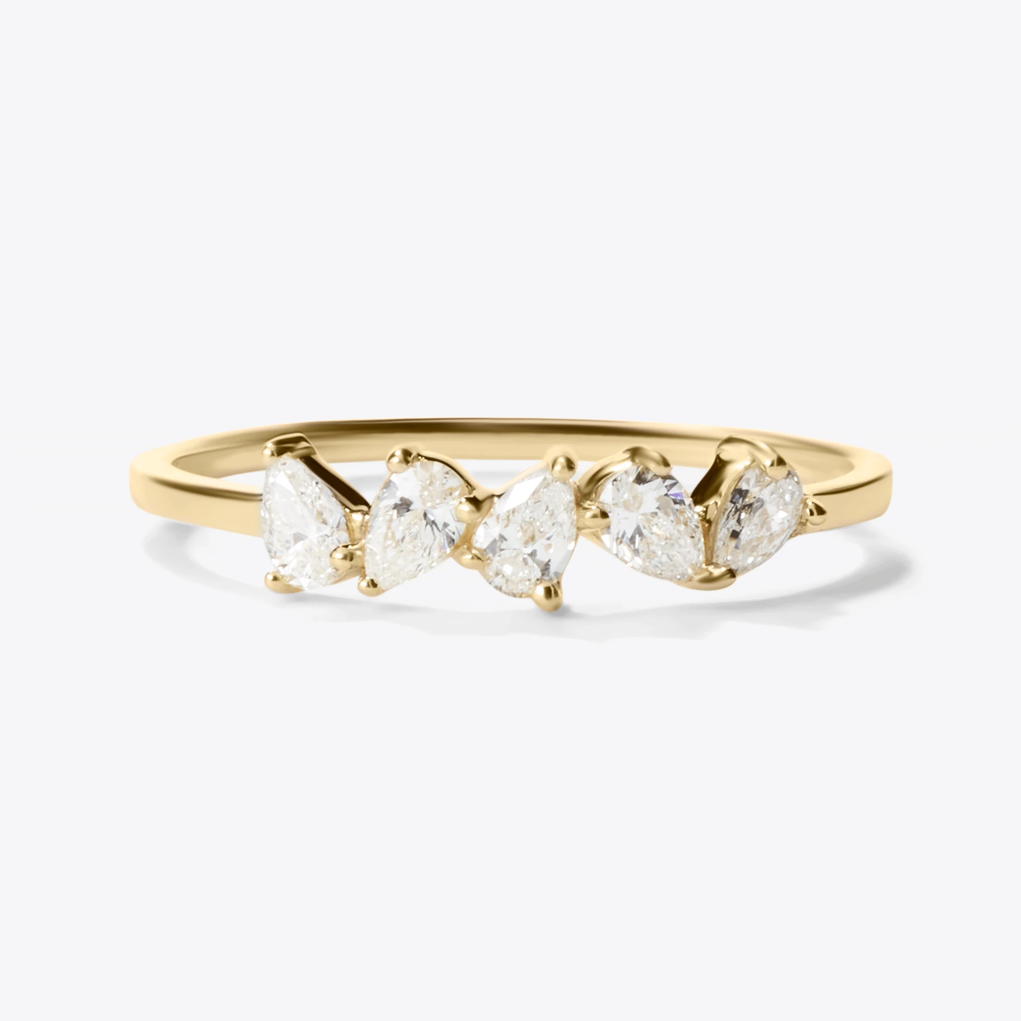 14K yellow gold zig zag pear diamond ring