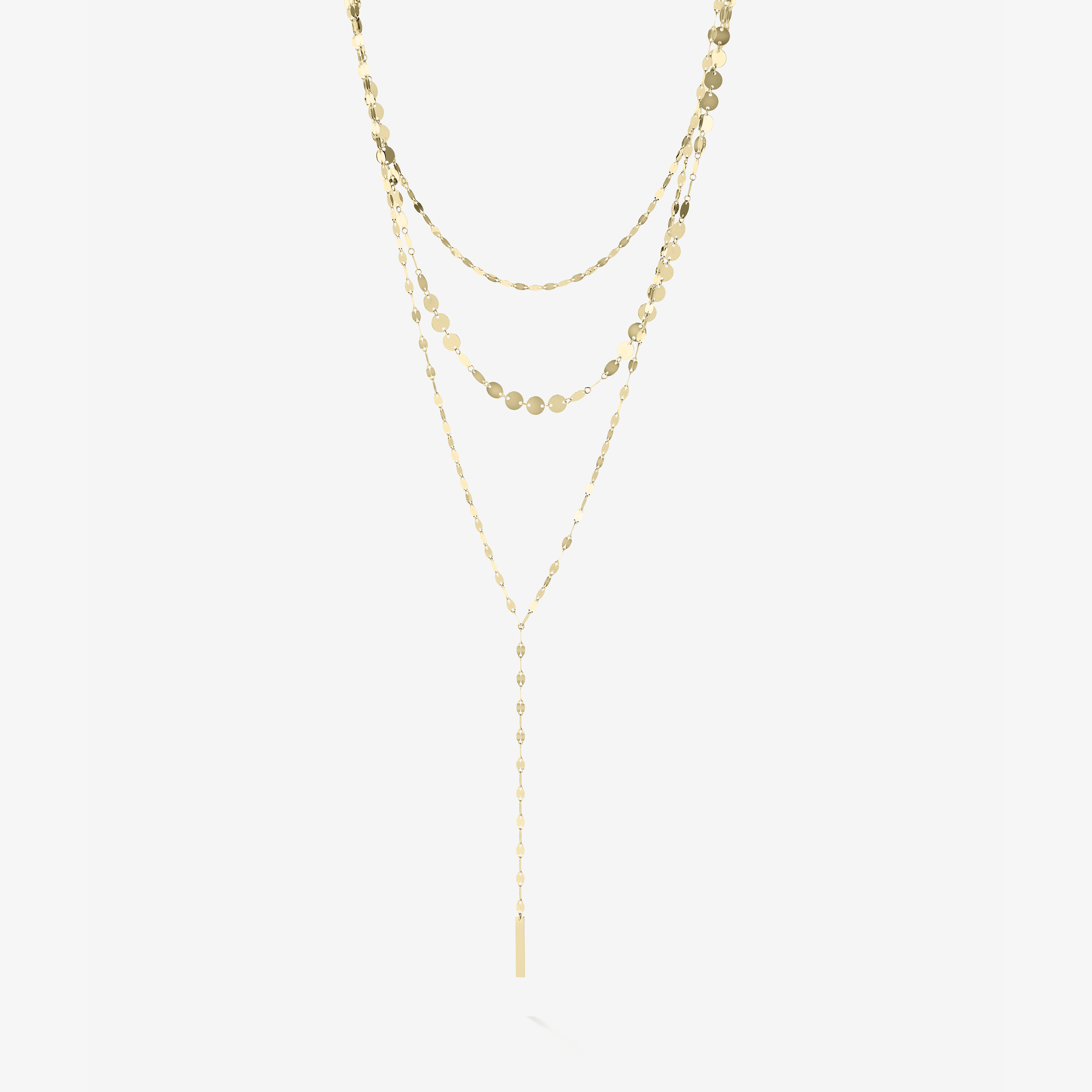 14K yellow gold triple strand disc remix lariat necklace