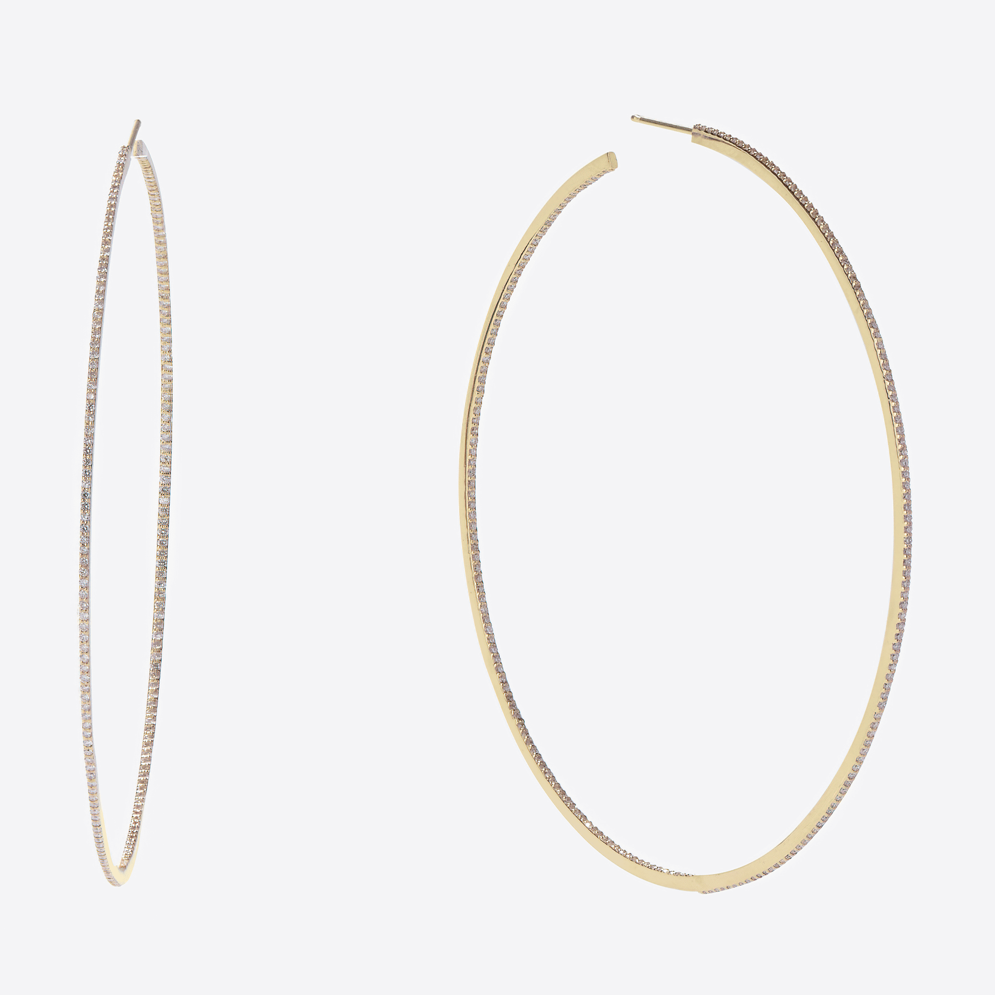 14K yellow gold mega thin inside out diamond hoops