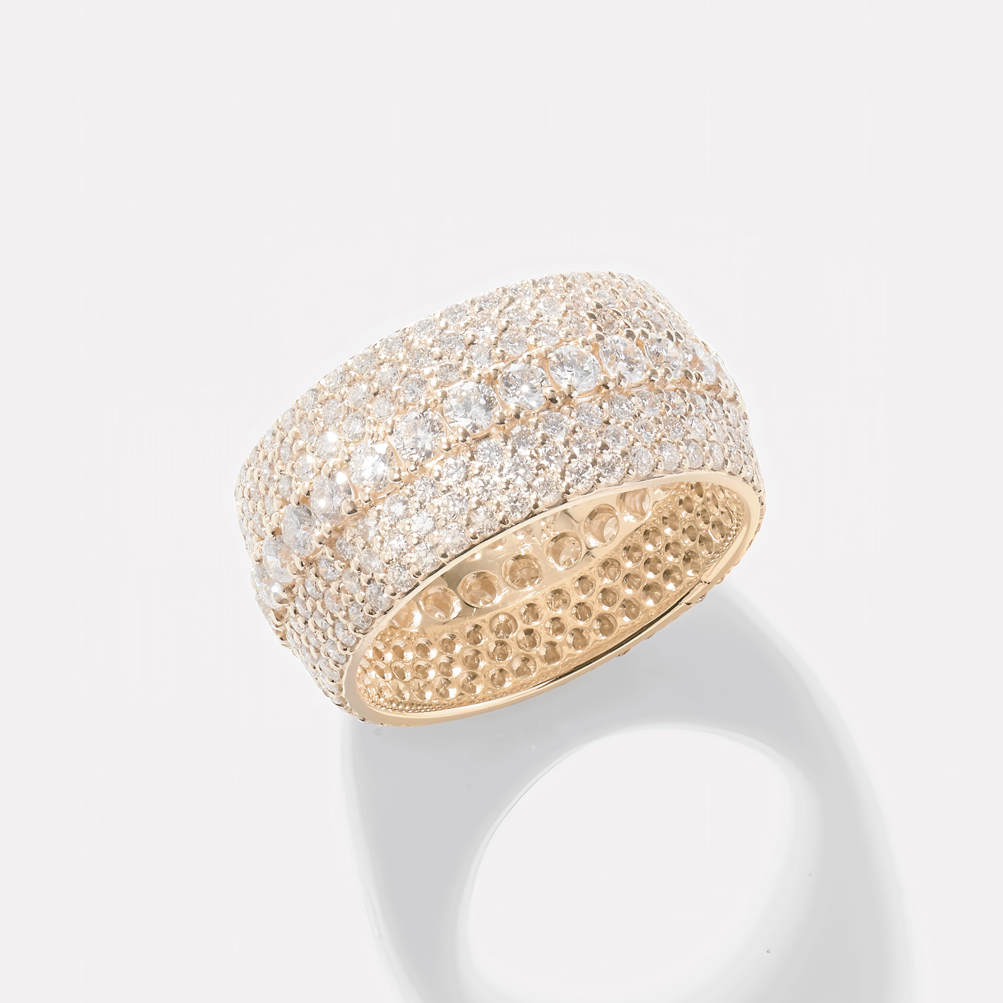 14K yellow gold curved diamond cigar ring