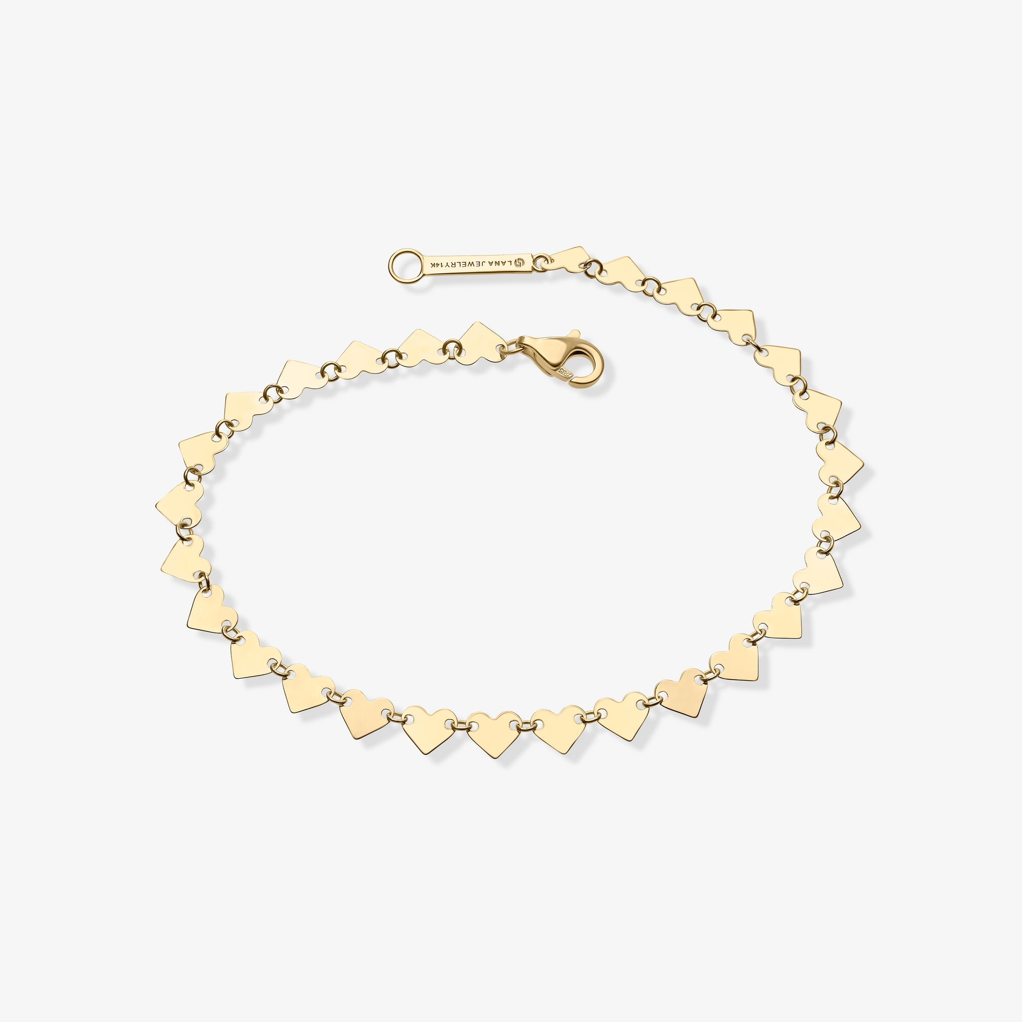 14K yellow gold heart disc chain bracelet