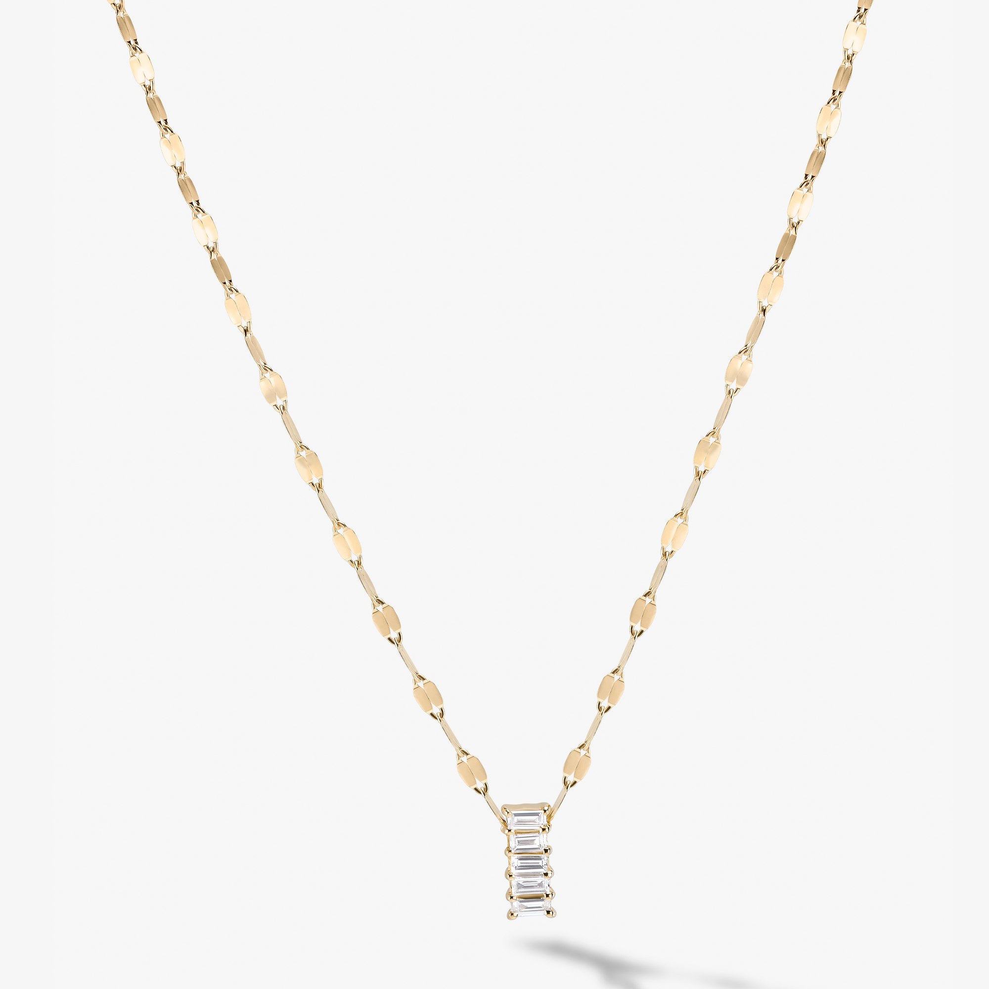 14K yellow gold baguette diamond pendant necklace