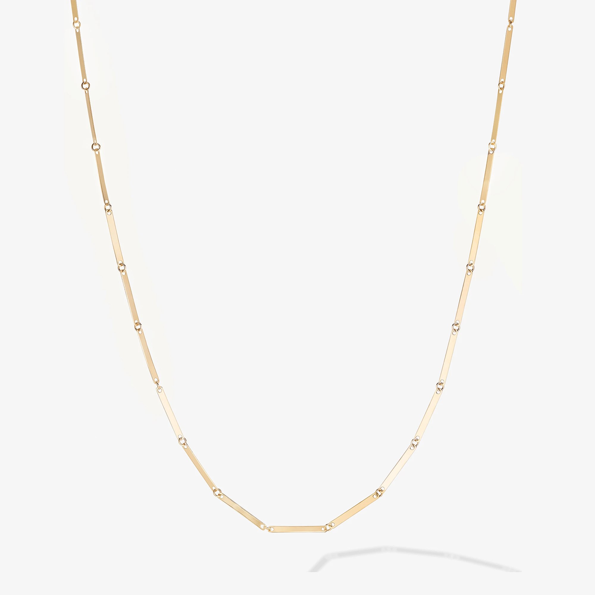 14K yellow gold single strand rectangle link choker necklace