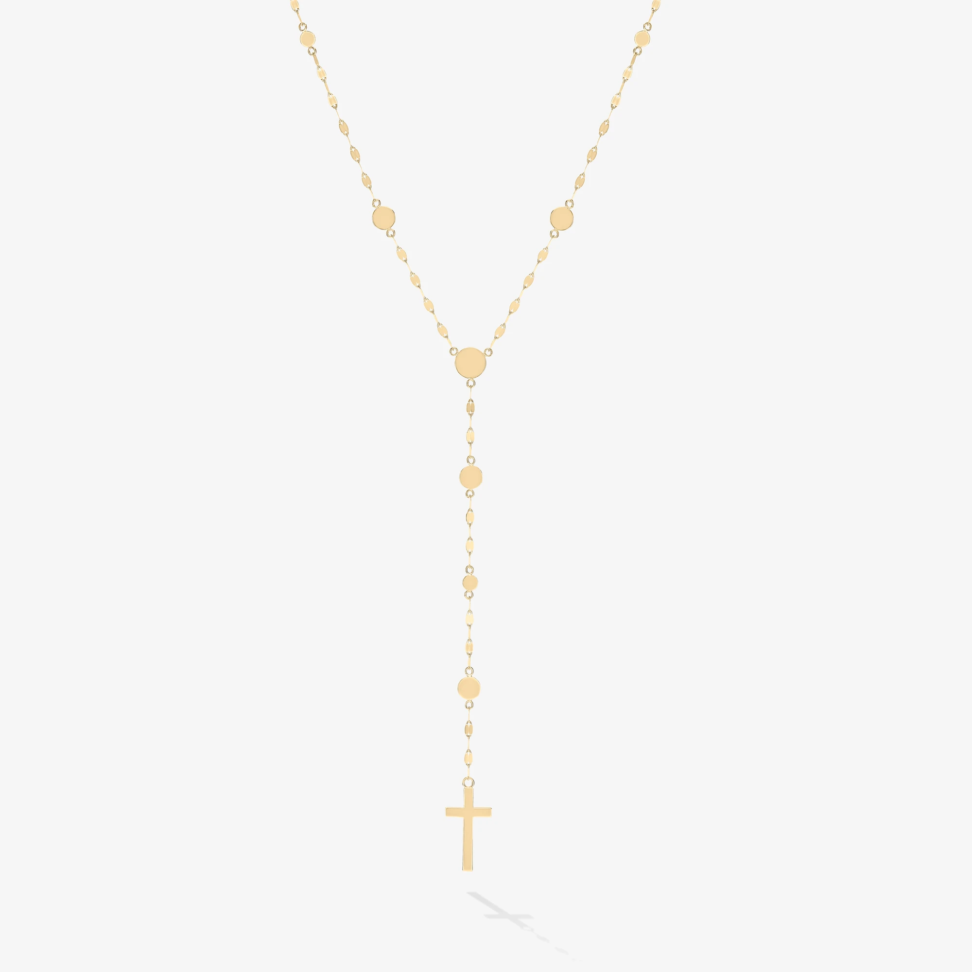 14K yellow gold disc lariat crossary necklace
