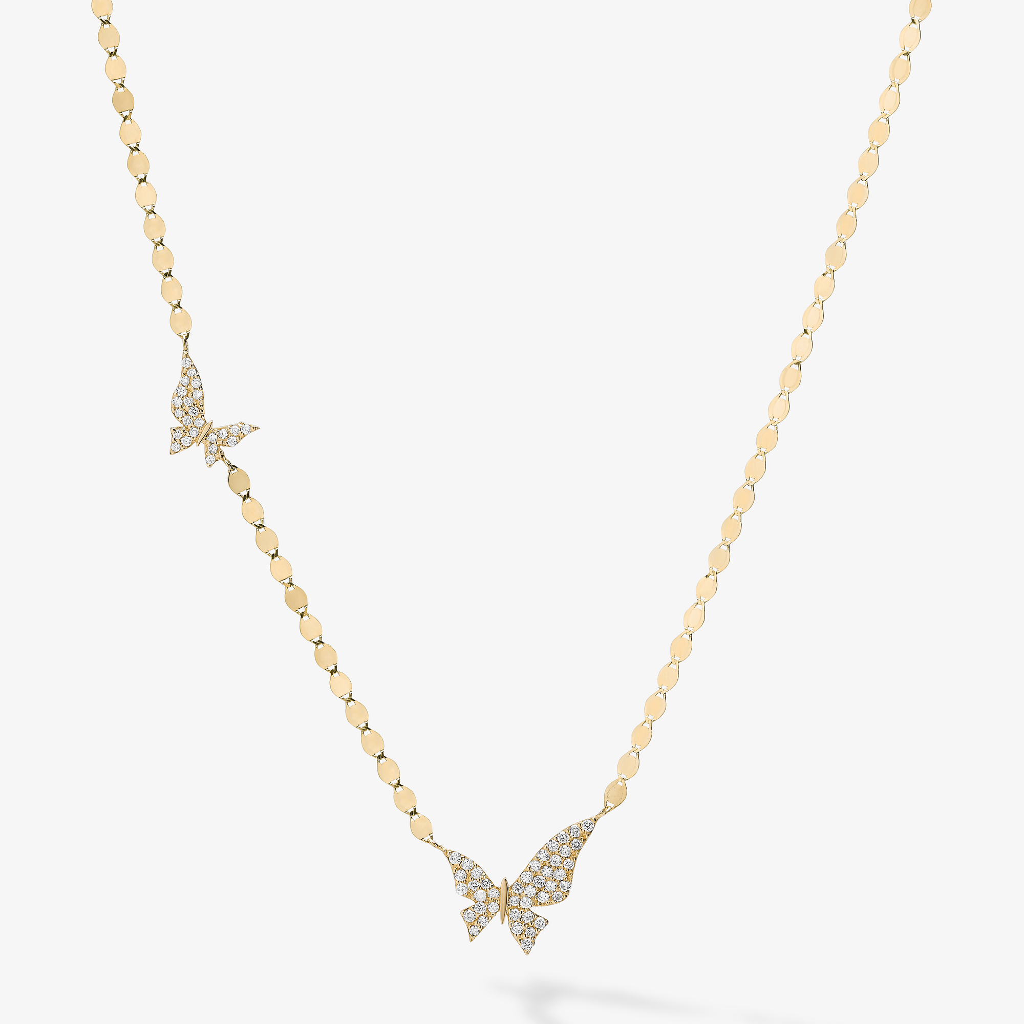 14K yellow gold double butterfly diamond necklace