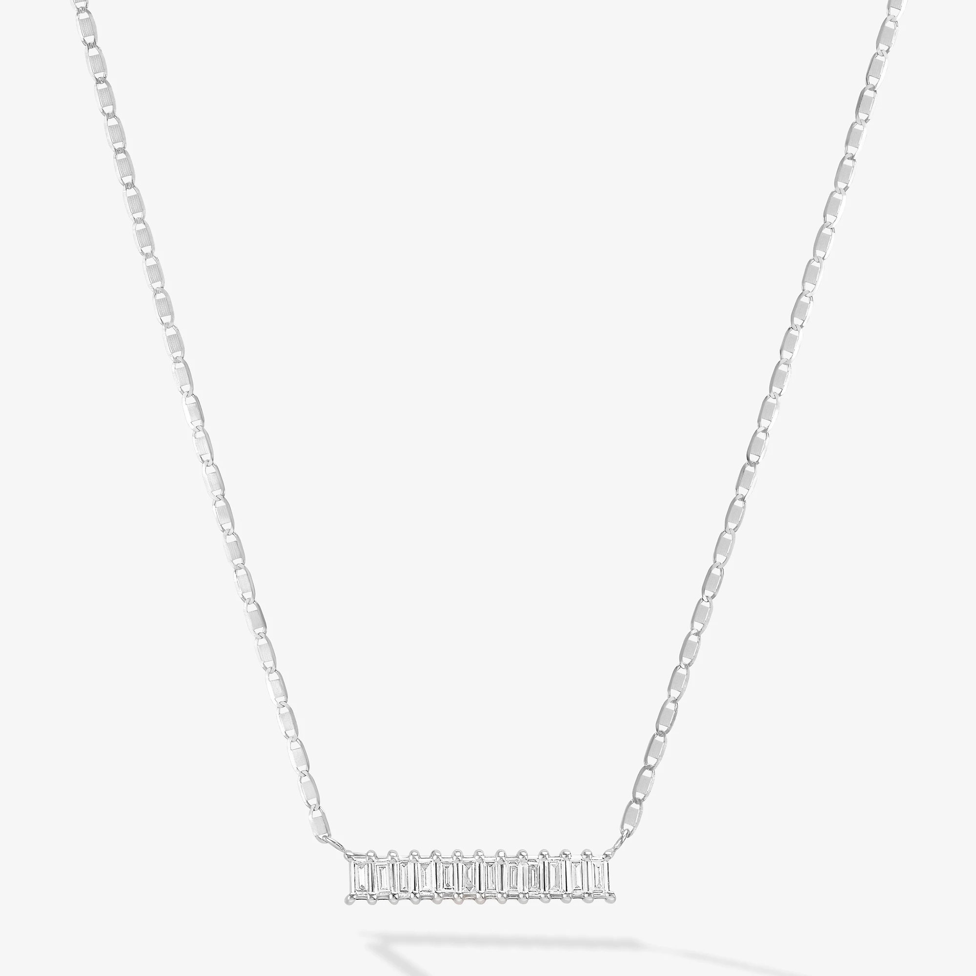 14K white gold diamond baguette bar pendant malibu necklace