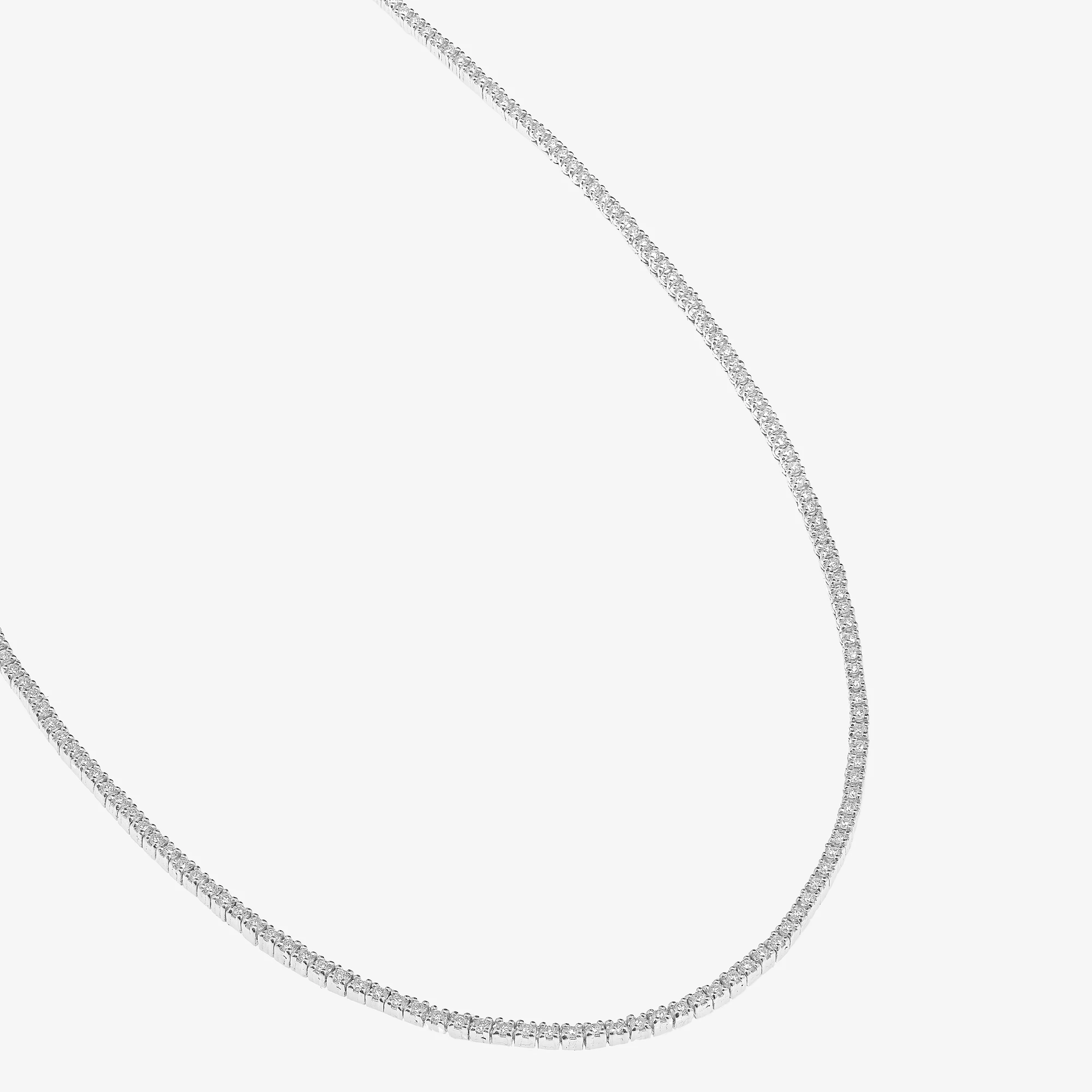 14K white gold thin diamond tennis necklace