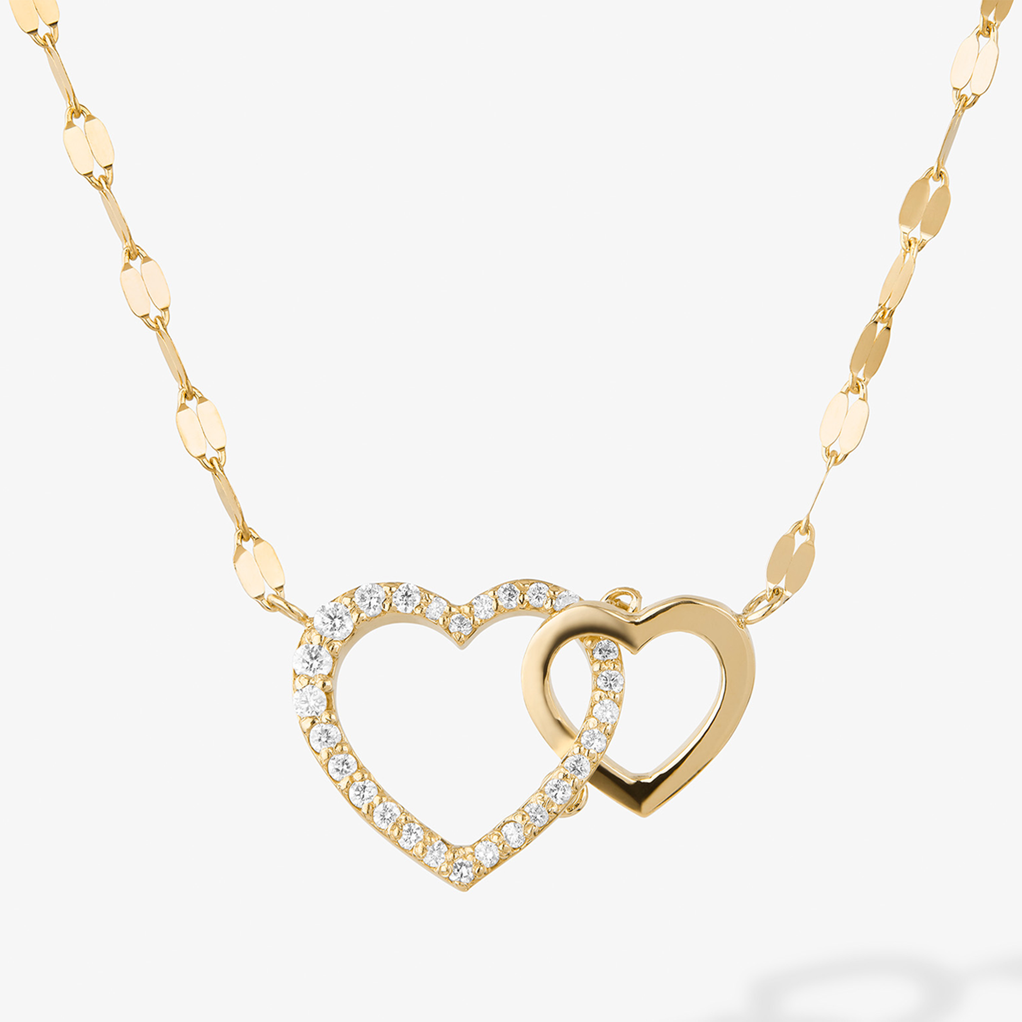 14K yellow gold interlocking diamond heart pendant necklace