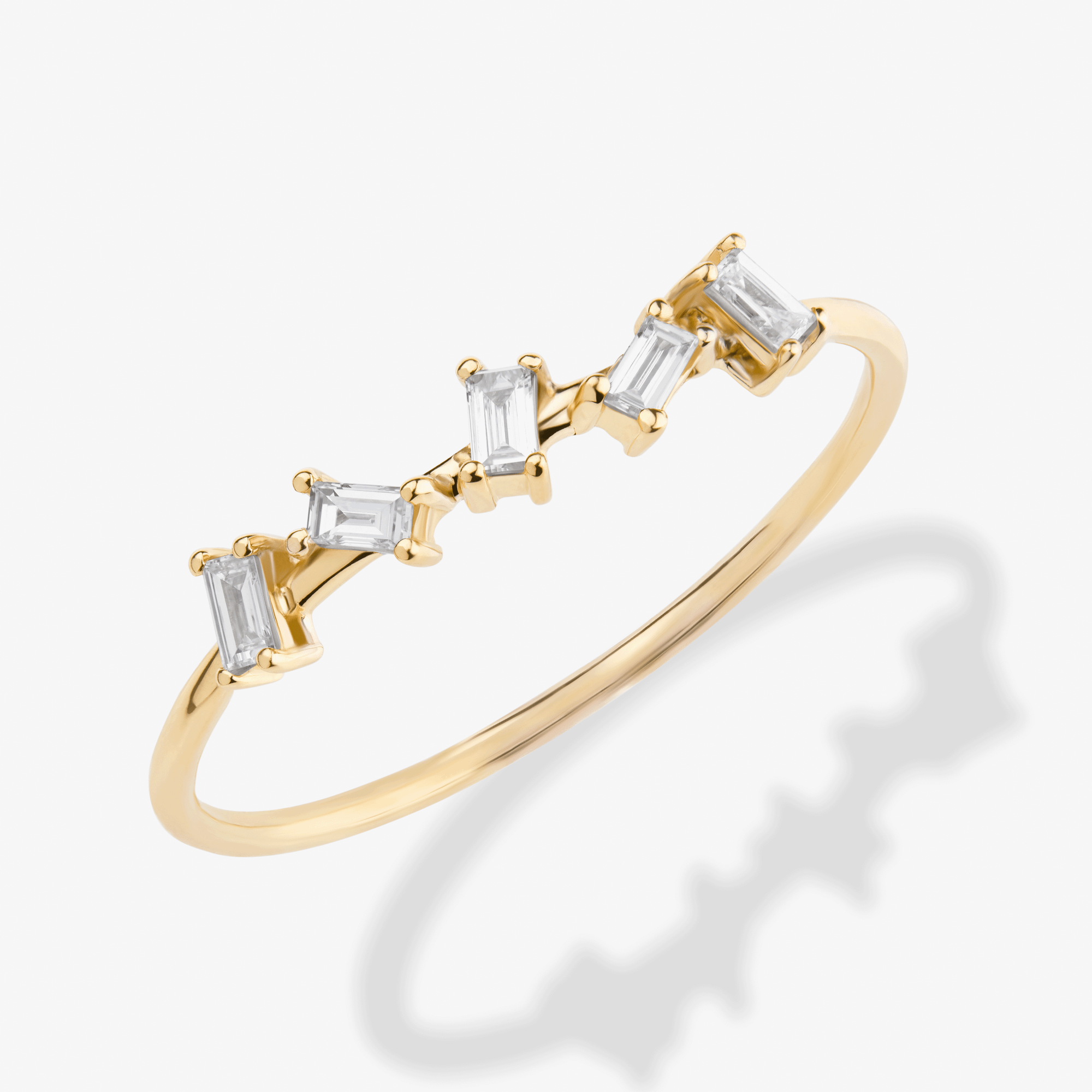 14K yellow gold zig zag baguette diamond stackable ring