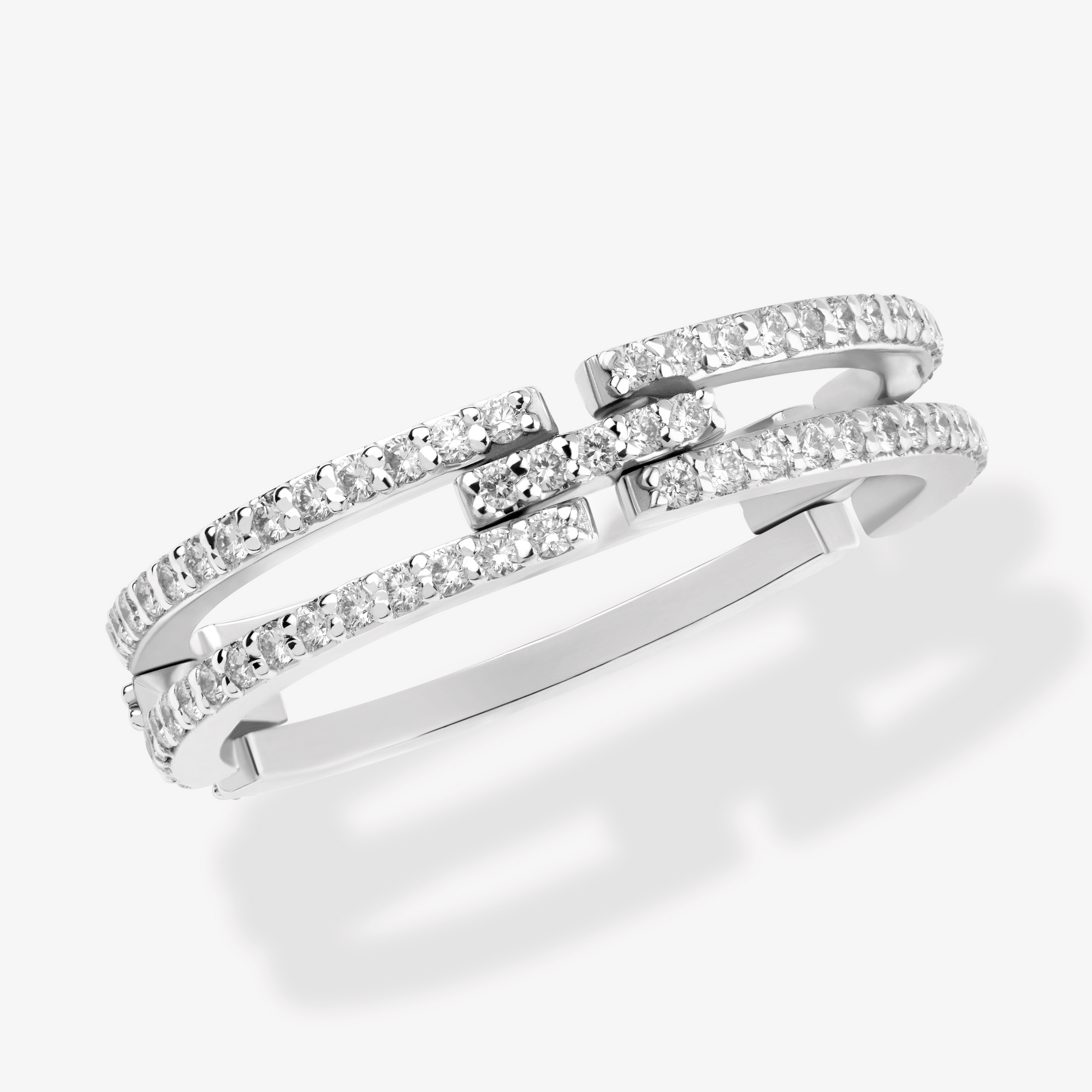 14K white gold thin tag link moveable diamond ring